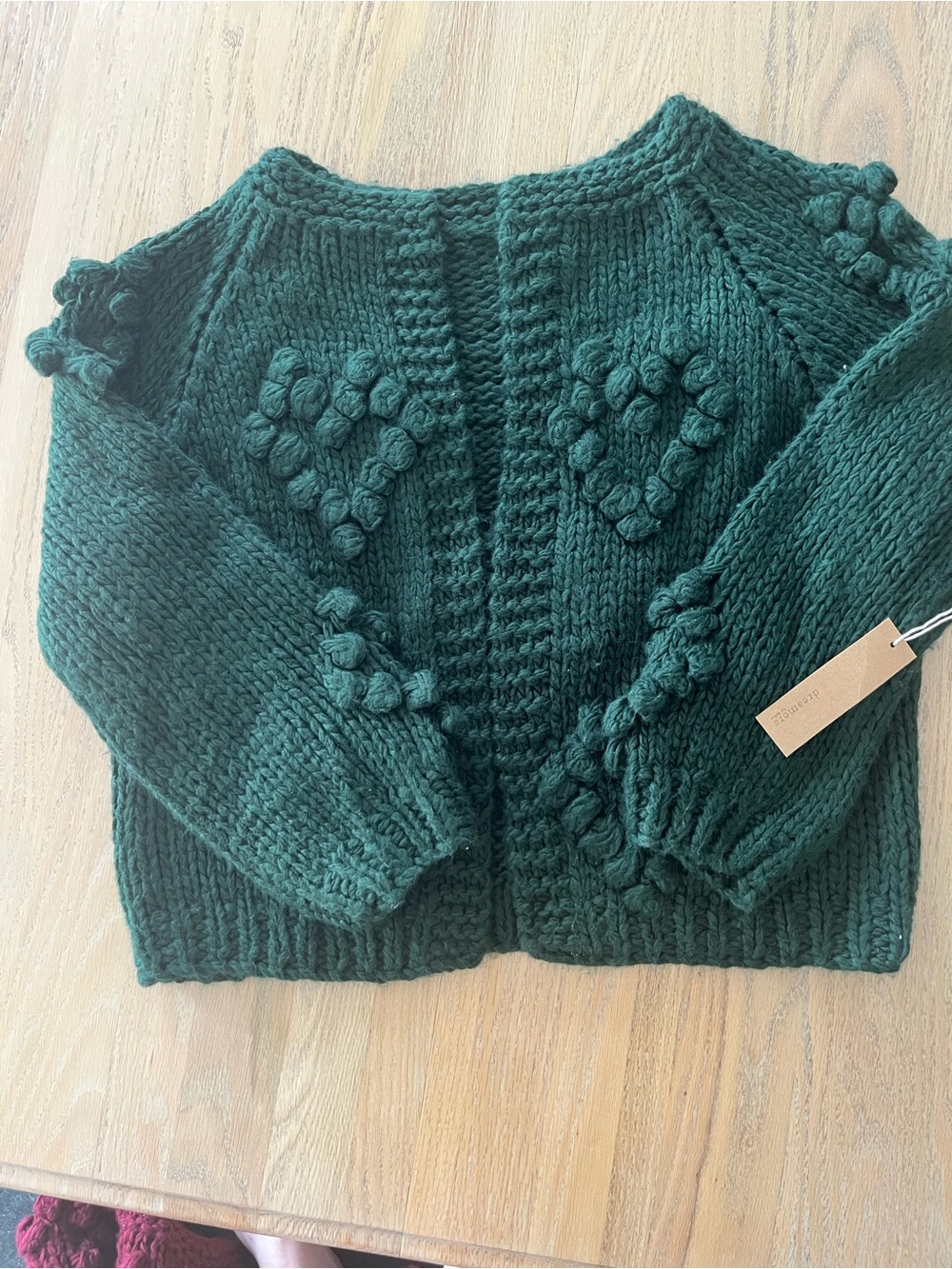 Dreamers Forest Green Chunky Pom-Pom Cardigan